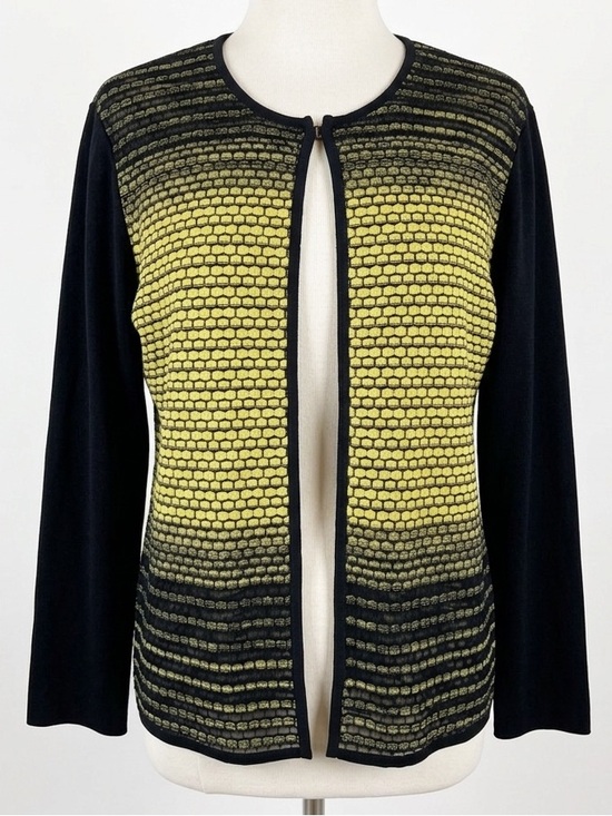 Ming Wang Black And Turmeric Yellow Ombre Lux Open Front Cardigan Size Large